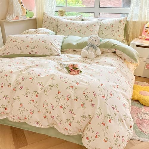 Bettwäsche 135x200 Blumen – Mikrofaser Renforcé, weich & pflegeleicht, Weiß/Rosa Aesthetic Wendebettwäsche 2-teilig mit
