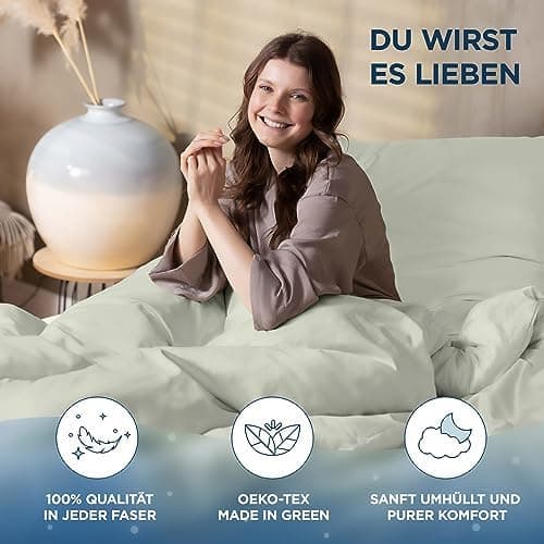 Bettwäsche 155x220 Baumwollsatin – Oeko‑Tex Made in Green, himmlisch weich – Set 1x Bettbezug 155x220 + 1x Kissenbezug 8