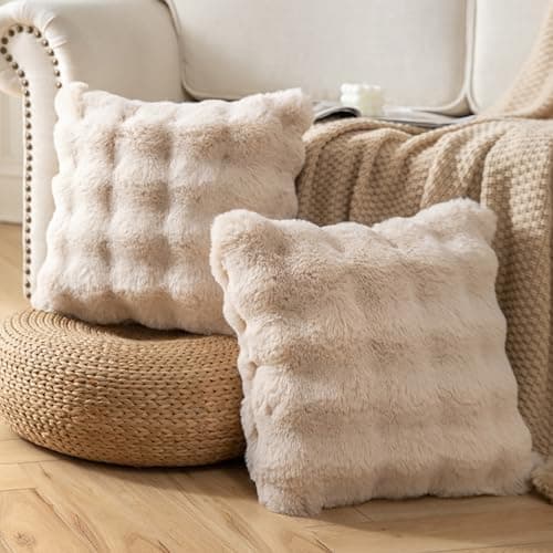 2er‑Set Samt‑Plüsch Kissenbezüge 45x45 cm – Luxus weiche Zierkissenhüllen, Cremeweiß