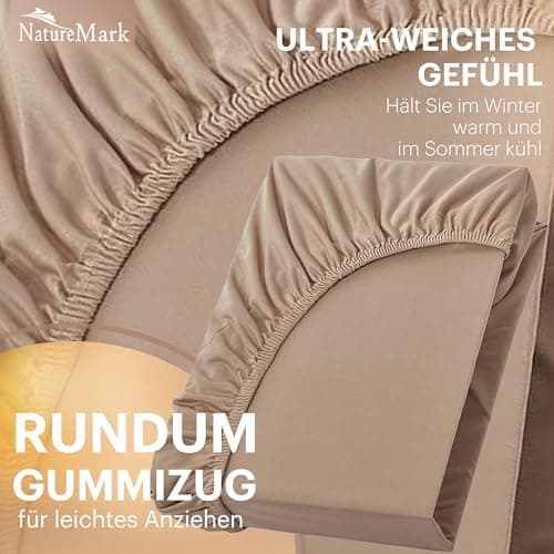 NatureMark Jersey-Spannbettlaken 2er-Pack – 100% Baumwolle, 90 x 200–100 x 200 cm, Creme/Natur