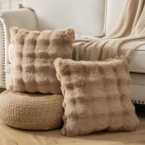 2er‑Set Samt‑Plüsch Kissenbezüge 45x45 cm – Luxus weiche Zierkissenhüllen, Cremeweiß