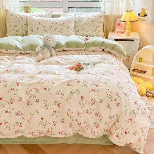 Bettwäsche 135x200 Blumen – Mikrofaser Renforcé, weich & pflegeleicht, Weiß/Rosa Aesthetic Wendebettwäsche 2-teilig mit
