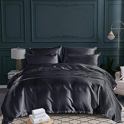 Bonbonfarbene, seidenähnliche Polyester-Bettwäsche – 3-teiliges Set (Bettdecke + Kissenbezüge), UK-König (King Size)