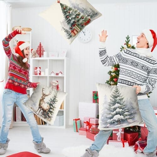 Aitsite 4er-Pack Weihnachts-Kissenbezüge 45 x 45 cm – Winterliche Dekoration für Sofa & Wohnzimmer