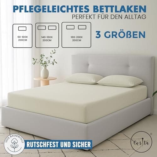 Spannbettlaken 140x200 cm – 100% Baumwoll‑Jersey, passend für Matratzen bis 25 cm Höhe
