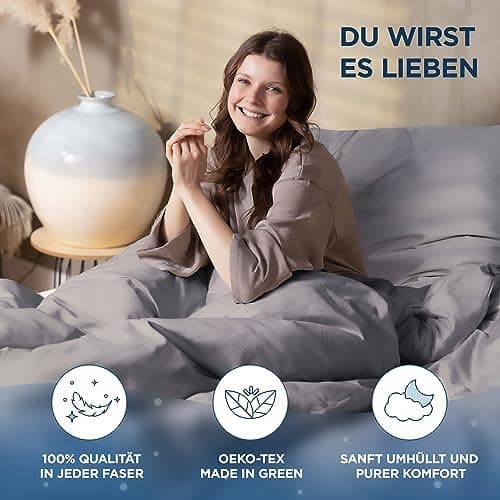 Bettwäsche 155x220 Baumwollsatin – Oeko‑Tex Made in Green, himmlisch weich – Set 1x Bettbezug 155x220 + 1x Kissenbezug 8