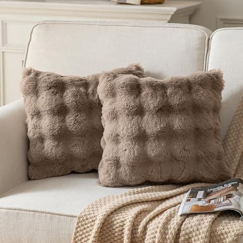 2er‑Set Samt‑Plüsch Kissenbezüge 45x45 cm – Luxus weiche Zierkissenhüllen, Cremeweiß