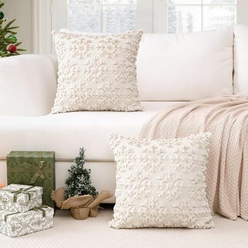 Artscope 2er-Set Kissenbezüge (40x40 cm) – weicher Kurzplüsch Wollsamt, Schneeflocke Creme Beige
