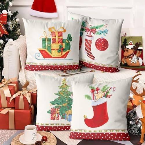 Aitsite 4er-Pack Weihnachts-Kissenbezüge 45 x 45 cm – Winterliche Dekoration für Sofa & Wohnzimmer