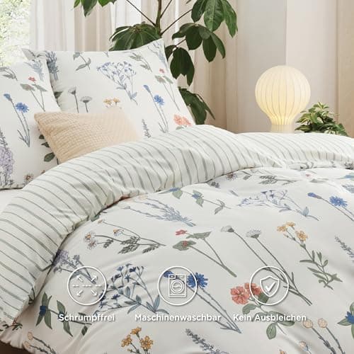 BEDSURE Bettwäsche-Set 135x200 (4-teilig) – Wendebettwäsche OEKO-TEX STANDARD 100 mit Reißverschluss, 2×80x80 Kissenbezü