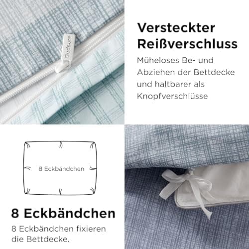 BEDSURE Bettwäsche-Set 135x200 (4-teilig) – Wendebettwäsche OEKO-TEX STANDARD 100 mit Reißverschluss, 2×80x80 Kissenbezü