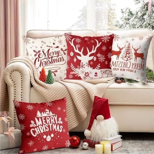 Aitsite 4er-Pack Weihnachts-Kissenbezüge 45 x 45 cm – Winterliche Dekoration für Sofa & Wohnzimmer