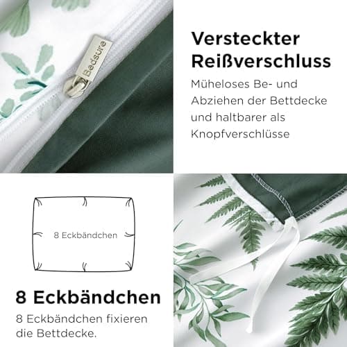 BEDSURE Bettwäsche-Set 135x200 (4-teilig) – Wendebettwäsche OEKO-TEX STANDARD 100 mit Reißverschluss, 2×80x80 Kissenbezü