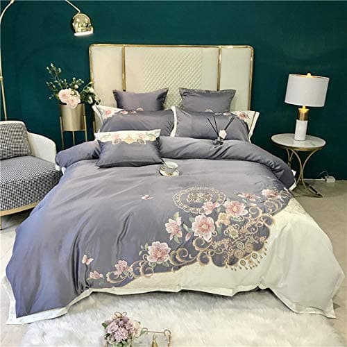 Besticktes Baumwoll-Bettwäsche-Set (4-teilig) 220×240 cm – Bettbezug + 2 Kissenbezüge, Bohnengrün, Sommer