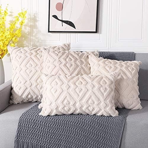 Artscope 2er-Set Kissenbezüge (40x40 cm) – weicher Kurzplüsch Wollsamt, Schneeflocke Creme Beige
