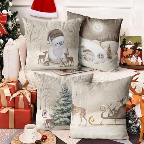 Aitsite 4er-Pack Weihnachts-Kissenbezüge 45 x 45 cm – Winterliche Dekoration für Sofa & Wohnzimmer