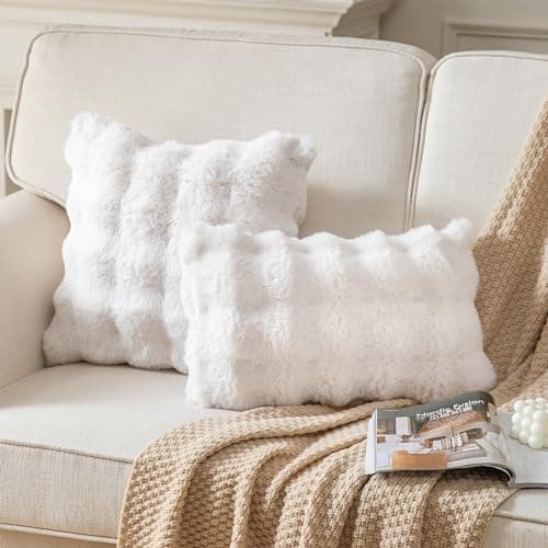 2er‑Set Samt‑Plüsch Kissenbezüge 45x45 cm – Luxus weiche Zierkissenhüllen, Cremeweiß