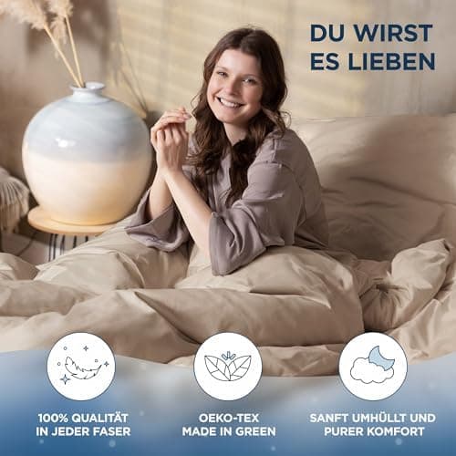 Bettwäsche 155x220 Baumwollsatin – Oeko‑Tex Made in Green, himmlisch weich – Set 1x Bettbezug 155x220 + 1x Kissenbezug 8