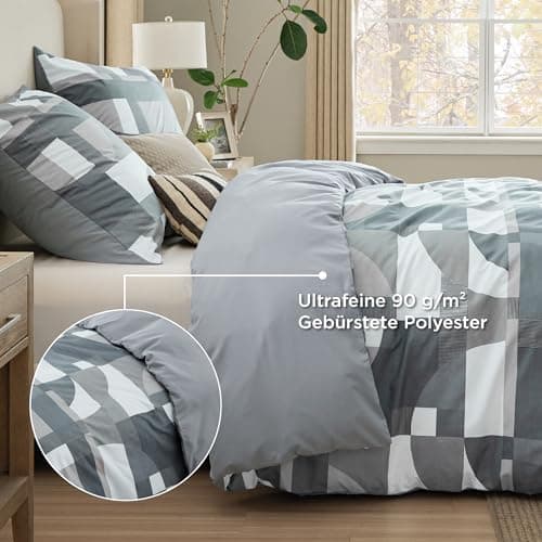 BEDSURE Bettwäsche-Set 135x200 (4-teilig) – Wendebettwäsche OEKO-TEX STANDARD 100 mit Reißverschluss, 2×80x80 Kissenbezü