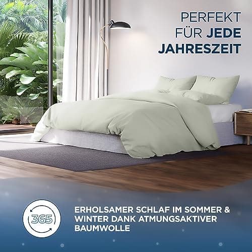 Bettwäsche 155x220 Baumwollsatin – Oeko‑Tex Made in Green, himmlisch weich – Set 1x Bettbezug 155x220 + 1x Kissenbezug 8
