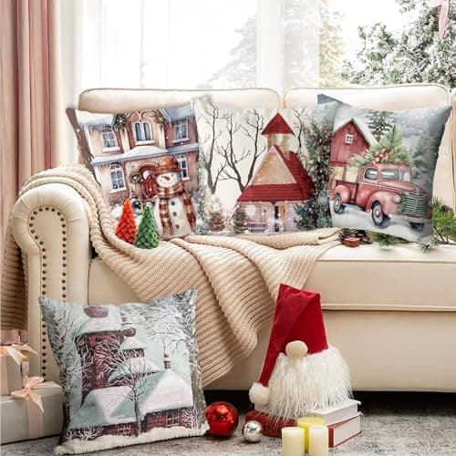 Aitsite 4er-Pack Weihnachts-Kissenbezüge 45 x 45 cm – Winterliche Dekoration für Sofa & Wohnzimmer