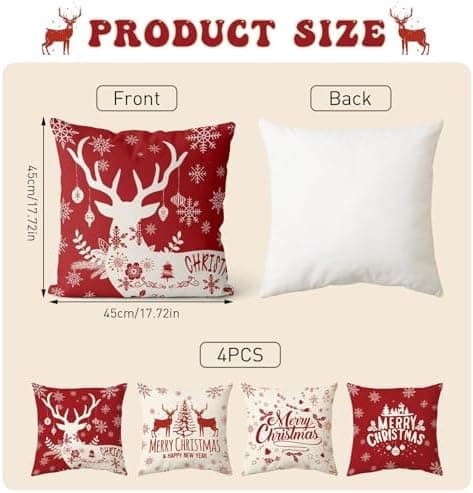 Aitsite 4er-Pack Weihnachts-Kissenbezüge 45 x 45 cm – Winterliche Dekoration für Sofa & Wohnzimmer