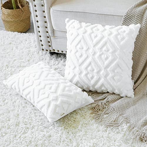 Artscope 2er-Set Kissenbezüge (40x40 cm) – weicher Kurzplüsch Wollsamt, Schneeflocke Creme Beige