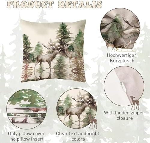 Aitsite 4er-Pack Weihnachts-Kissenbezüge 45 x 45 cm – Winterliche Dekoration für Sofa & Wohnzimmer