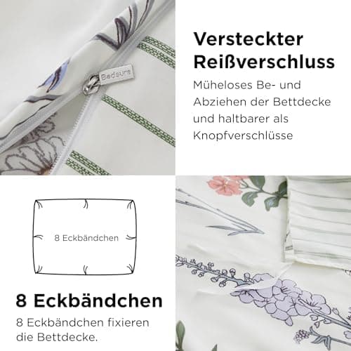 BEDSURE Bettwäsche-Set 135x200 (4-teilig) – Wendebettwäsche OEKO-TEX STANDARD 100 mit Reißverschluss, 2×80x80 Kissenbezü