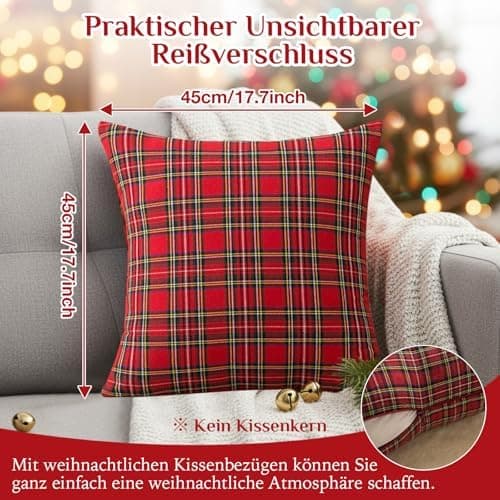 Kissenbezug Weihnachten 2er Set kariert 45×45 cm