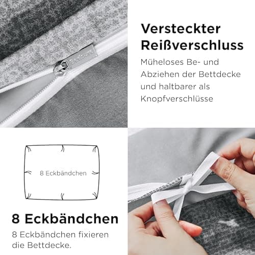 BEDSURE Bettwäsche-Set 135x200 (4-teilig) – Wendebettwäsche OEKO-TEX STANDARD 100 mit Reißverschluss, 2×80x80 Kissenbezü