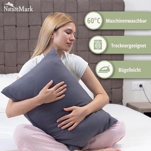 NatureMark Jersey Kissenbezüge – weich & atmungsaktiv, hautfreundlich – 40x40 cm, Anthrazit