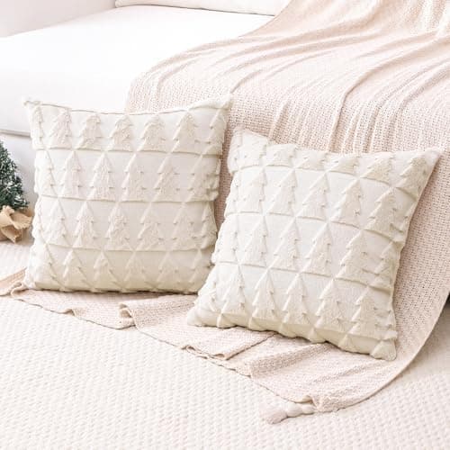 Artscope 2er-Set Kissenbezüge (40x40 cm) – weicher Kurzplüsch Wollsamt, Schneeflocke Creme Beige