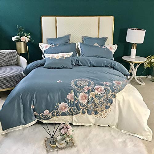 Besticktes Baumwoll-Bettwäsche-Set (4-teilig) 220×240 cm – Bettbezug + 2 Kissenbezüge, Bohnengrün, Sommer