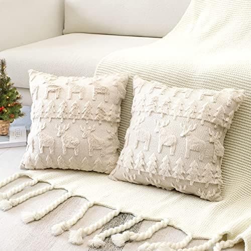 Artscope 2er-Set Kissenbezüge (40x40 cm) – weicher Kurzplüsch Wollsamt, Schneeflocke Creme Beige