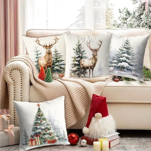 Aitsite 4er-Pack Weihnachts-Kissenbezüge 45 x 45 cm – Winterliche Dekoration für Sofa & Wohnzimmer