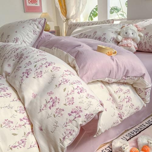 Bettwäsche 135x200 Blumen – Mikrofaser Renforcé, weich & pflegeleicht, Weiß/Rosa Aesthetic Wendebettwäsche 2-teilig mit