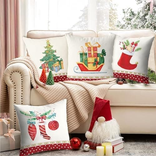 Aitsite 4er-Pack Weihnachts-Kissenbezüge 45 x 45 cm – Winterliche Dekoration für Sofa & Wohnzimmer