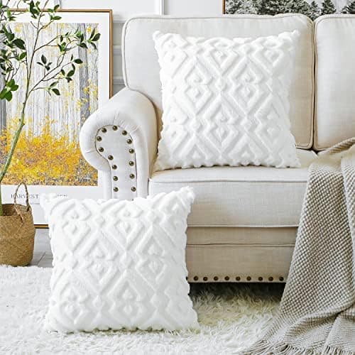 Artscope 2er-Set Kissenbezüge (40x40 cm) – weicher Kurzplüsch Wollsamt, Schneeflocke Creme Beige