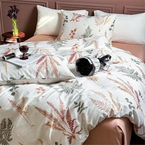 Freyamy Bettwäsche 135x200 cm – 2‑teilig Baumwolle, Floral (Weiß/Rosa/Grün) inkl. Kissenbezug 80x80 cm