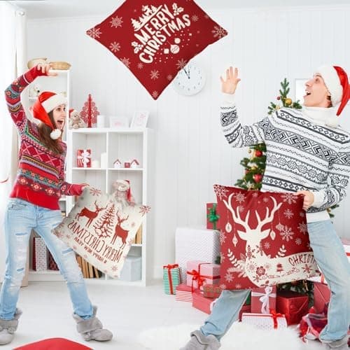 Aitsite 4er-Pack Weihnachts-Kissenbezüge 45 x 45 cm – Winterliche Dekoration für Sofa & Wohnzimmer
