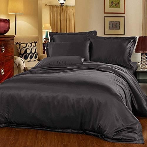 100% Maulbeerseide Bettbezug 200x220 – Luxus 19 Momme, 4‑teiliges Set, Einfarbig Schwarz, Hypoallergen & Atmungsaktiv

L