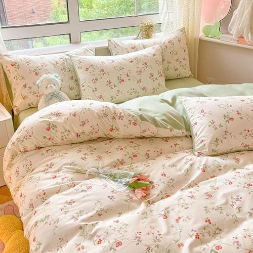 Bettwäsche 135x200 Blumen – Mikrofaser Renforcé, weich & pflegeleicht, Weiß/Rosa Aesthetic Wendebettwäsche 2-teilig mit