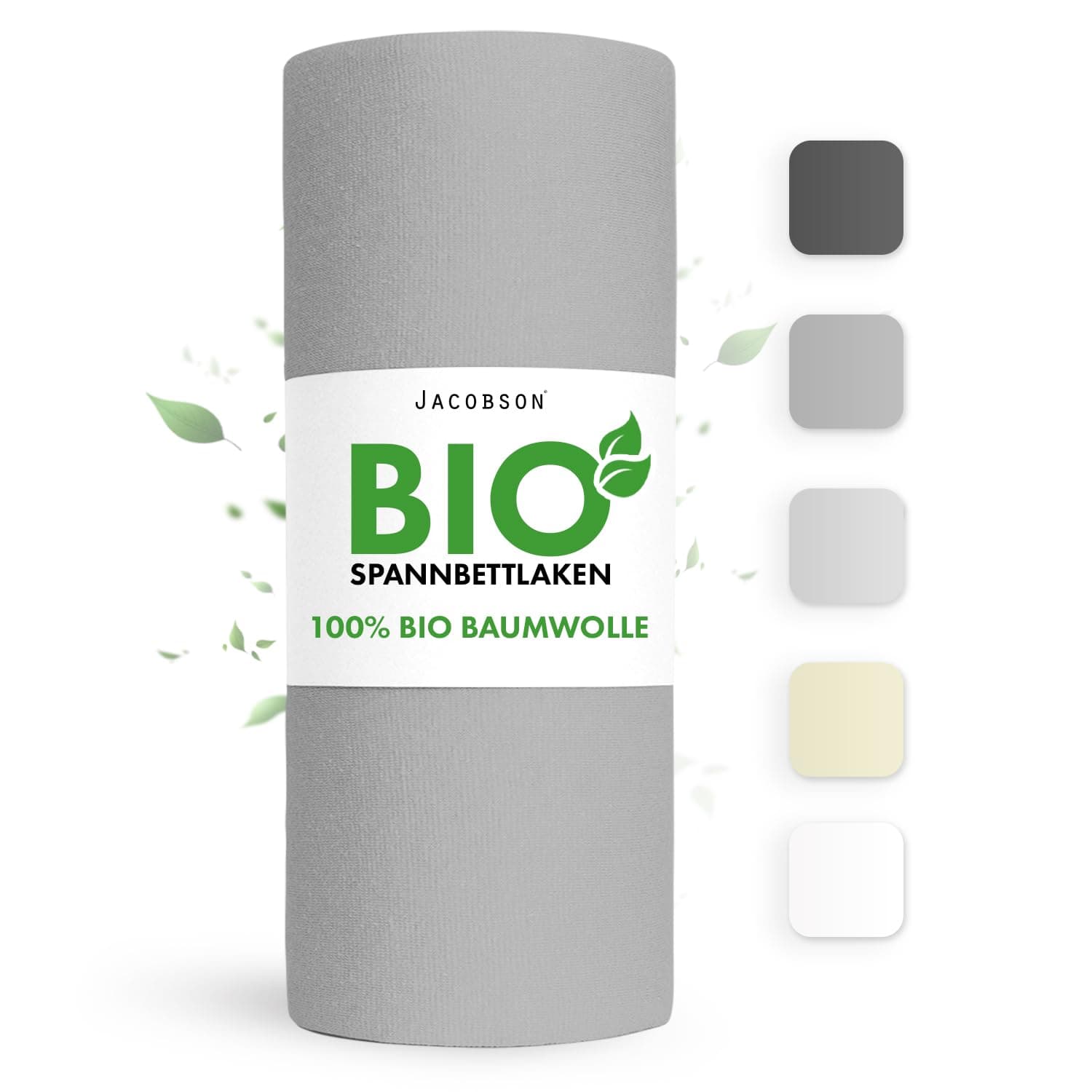 Jacobson Bio Spannbettlaken 120x200 cm – GOTS‑zertifizierte Bio‑Baumwolle Jersey 160 g/m², Grau