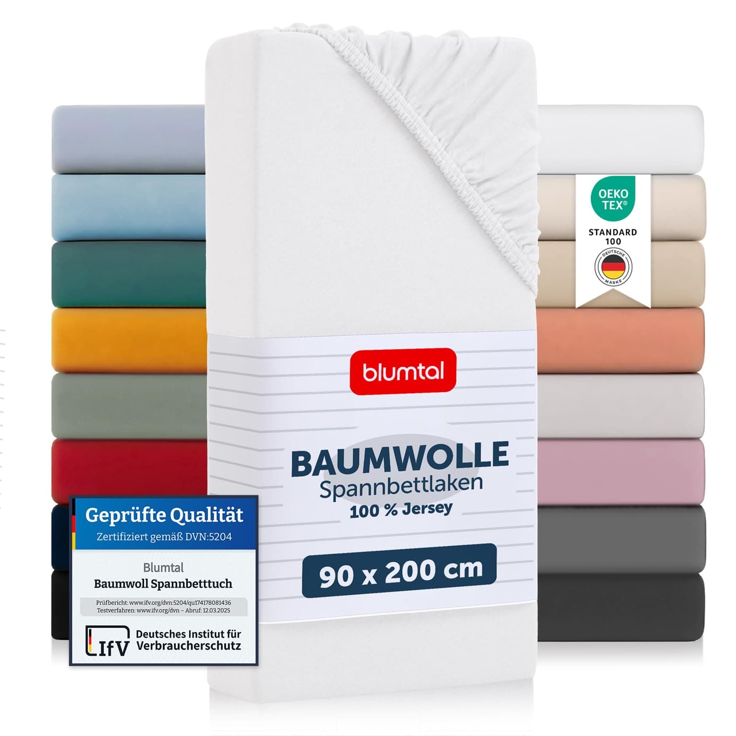Blumtal® Spannbettlaken Jersey 100% Baumwolle – 90 x 200 cm