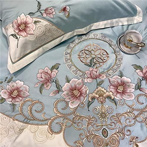 Besticktes Baumwoll-Bettwäsche-Set (4-teilig) 220×240 cm – Bettbezug + 2 Kissenbezüge, Bohnengrün, Sommer