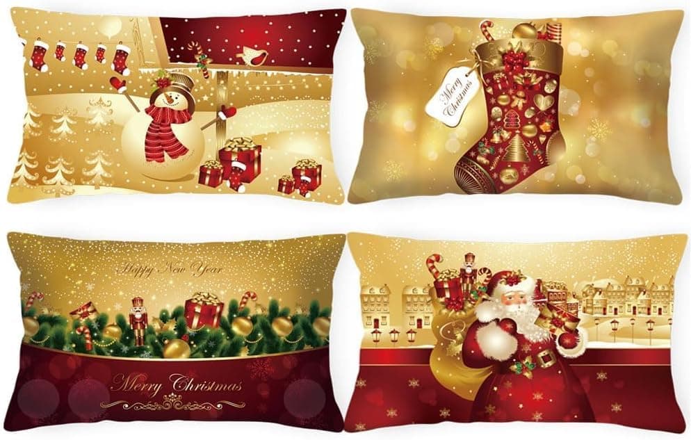 4er Set Kissenbezüge Weihnachten 40×80 cm – festliche Kissenhüllen für Sofa & Wohnzimmer