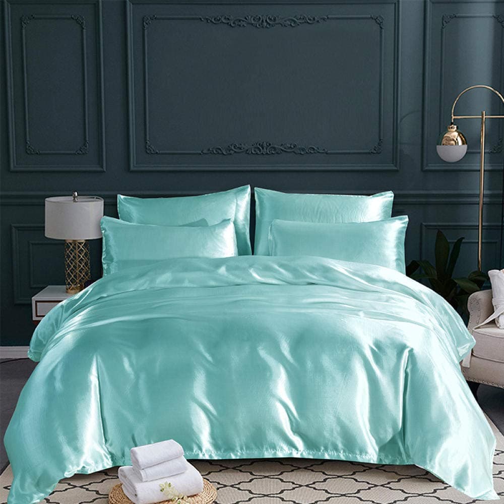 Bonbonfarbene, seidenähnliche Polyester-Bettwäsche – 3-teiliges Set (Bettdecke + Kissenbezüge), UK-König (King Size)