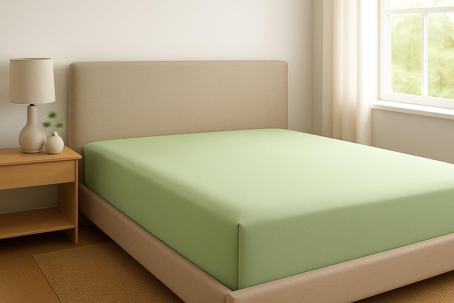 1) Spannbettlaken 100x200 cm Hellgrün — 100% Baumwolle-Jersey mit Lycra, für Matratzen bis 25 cm

2) Jersey-Spannbettlak
