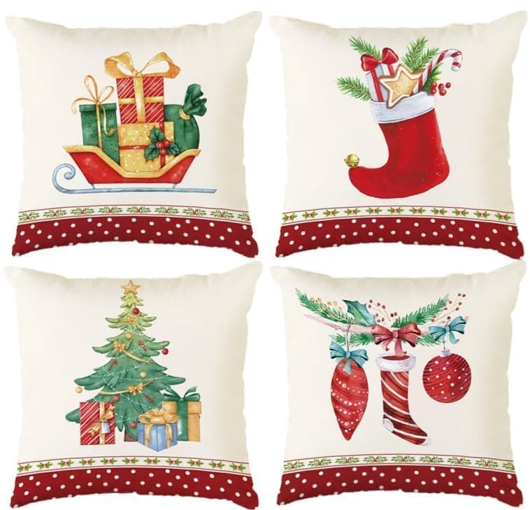 Aitsite 4er-Pack Weihnachts-Kissenbezüge 45 x 45 cm – Winterliche Dekoration für Sofa & Wohnzimmer